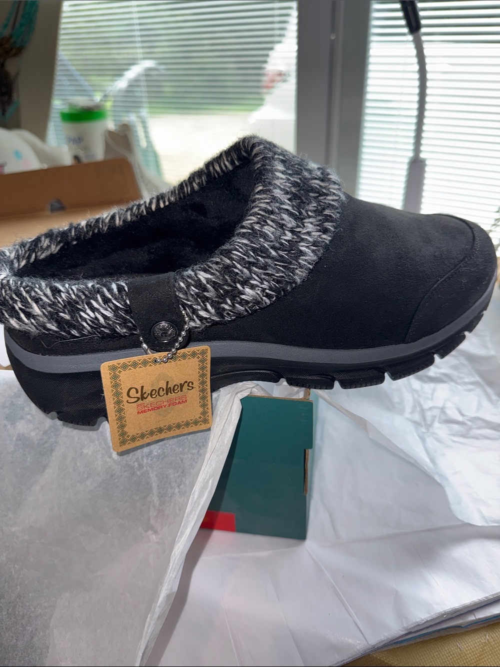 Skechers Black Slip-On Clog with Marled Knit Collar